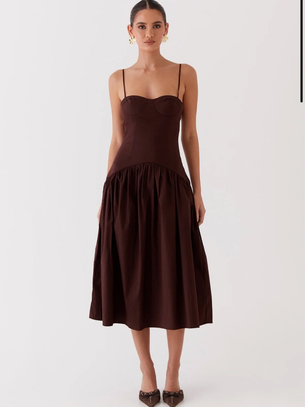 Peppermayo Yvette Corset Midi Dress in Chocolate size 8